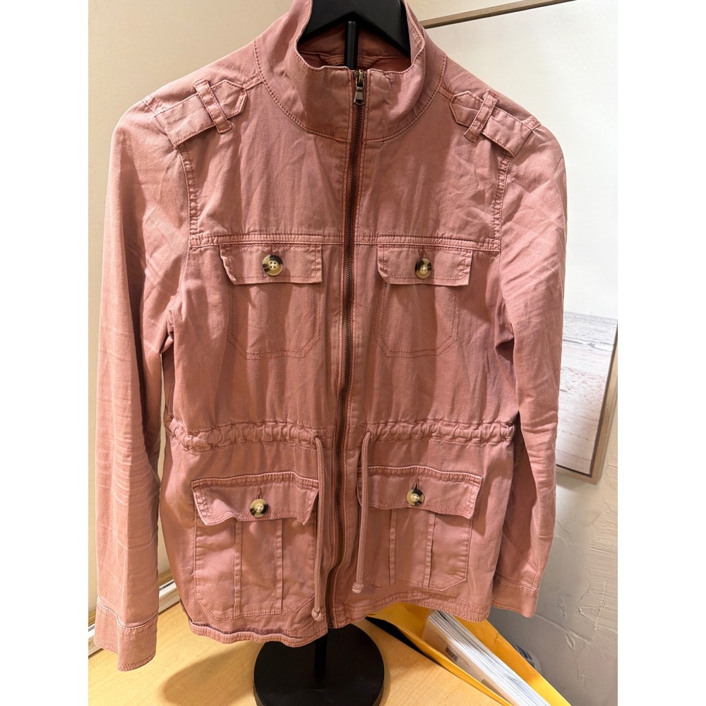 SO‎ Dusty Rose Pink Utility Field Jacket Mock Neck Drawstring Waist Small